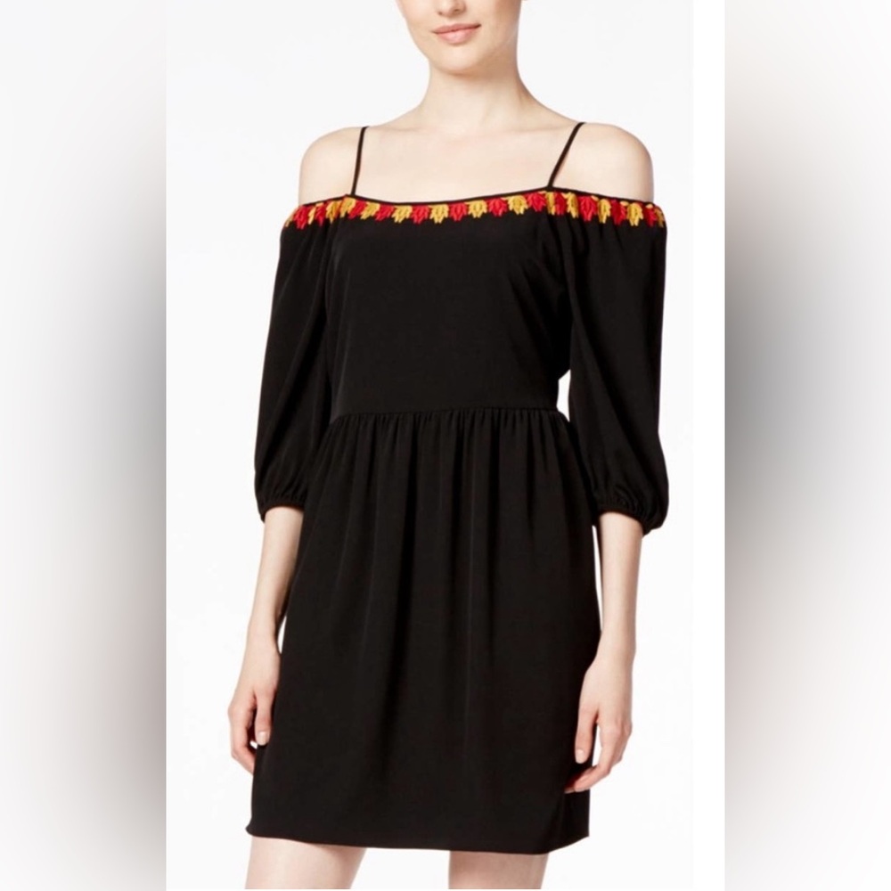 CeCe 3/4 Sleeve Embroidered Cold
Shoulder Dress